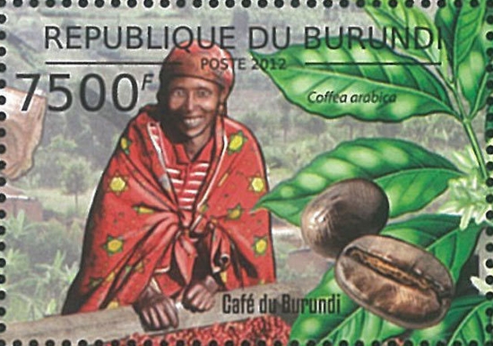 Burundi - poštovní známka s tématikou kávy